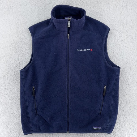 Patagonia Synchilla Vest Mens XL Navy Blue Fleece Full Zip Citi Velocity Logo - Picture 1 of 7